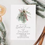 Winter Botanical Bridal Shower Invitation<br><div class="desc">Celebrate the bride-to-be with this minimalist rustic winter foliage bridal shower invitation featuring a watercolor floral arrangement of pine leaves,  red berries and eucalyptus greenery. With elegant handwriting calligraphy.</div>