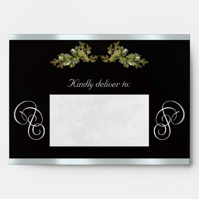 Winter Botanical & Calligraphy - Black/Silver Envelope (Front)