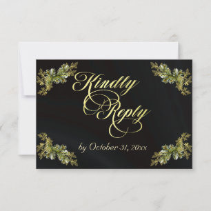 Winter Botanical Calligraphy - Gold/Black RSVP Card