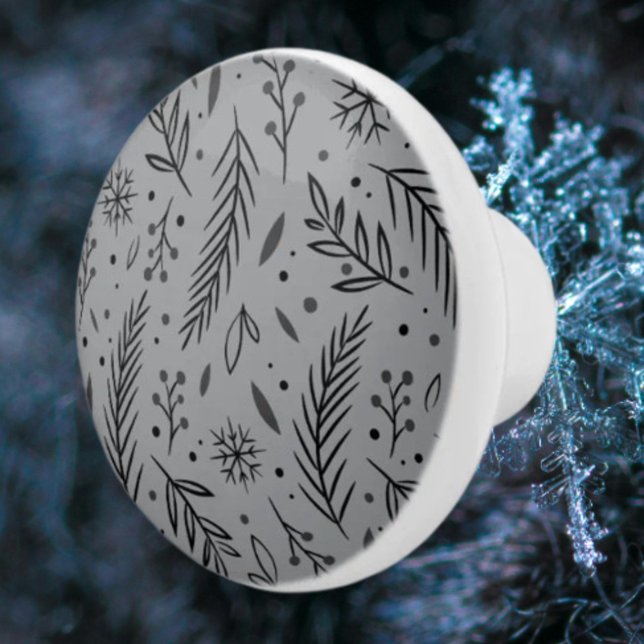 Winter Botanical Ceramic Knob – Grey (Creator Uploaded)