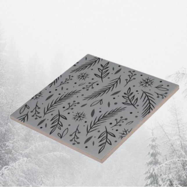 Winter Botanical Ceramic Tile – Grey (Creator Uploaded)