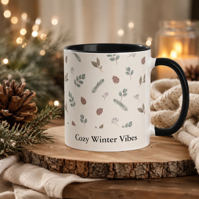 Winter Botanical Christmas Ivory Greenery Custom Mug (Winter Botanical Christmas Ivory Greenery Custom Mug)