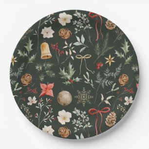 Winter Botanical Festive Christmas Paper Plate