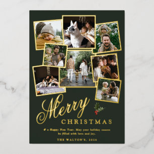 Winter Botanical Festive Christmas Photo Collage Foil Holiday Card