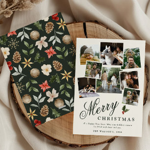 Winter Botanical Festive Christmas Photo Collage Holiday Card