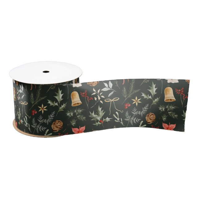 Winter Botanical Festive Christmas Ribbon Satin Ribbon (Spool)