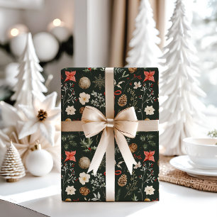 Winter Botanical Festive Christmas Wrapping Paper Sheet