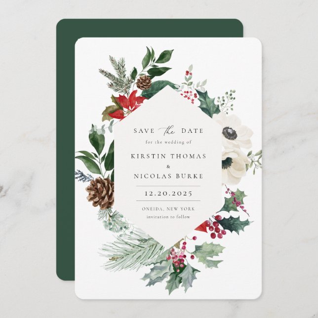 Winter Botanical Floral Photo Save The Date (Front/Back)