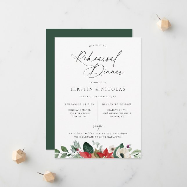 Winter Botanical Floral Rehearsal Dinner Announcement (Front/Back In Situ)