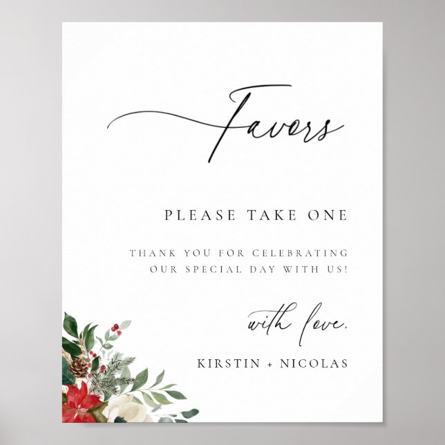 Winter Botanical Floral Wedding Favor Poster (Front)