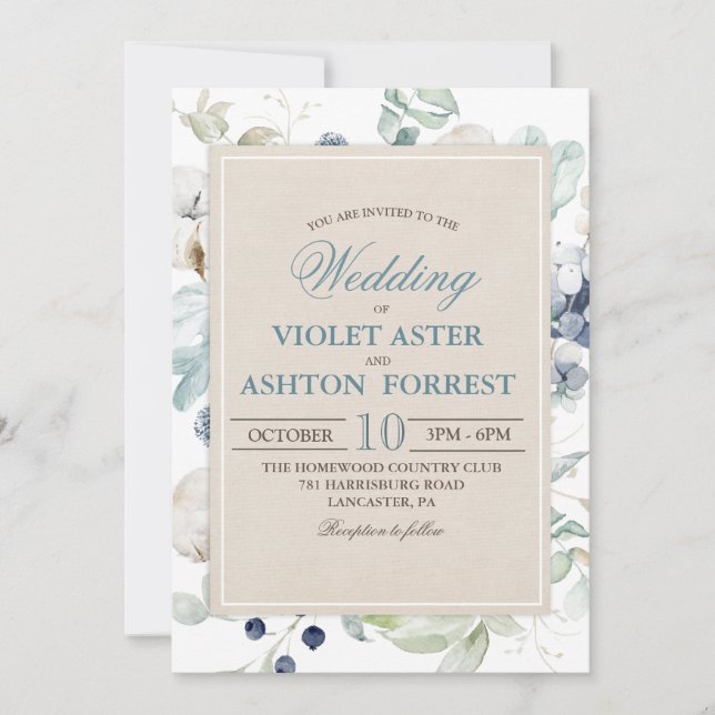 Winter Botanical Floral Wedding Invitation (Front)