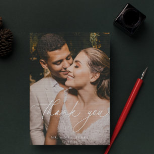 Winter Botanical Floral Wedding Photo Thank You Card