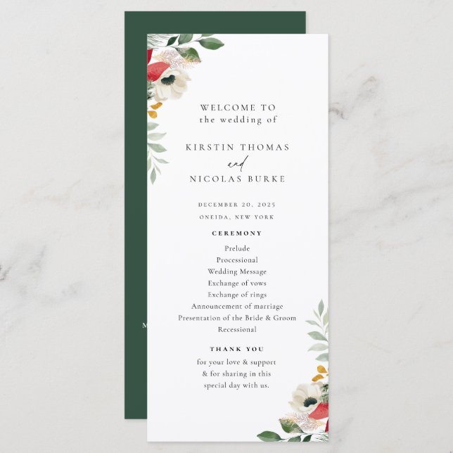 Winter Botanical Floral Wedding Program (Front/Back)