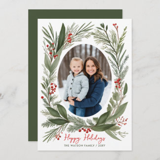 Winter Botanical Foliage Christmas 4 Photo  Holiday Card
