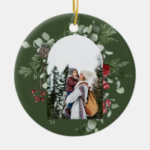 Winter Botanical Frame Green Photo Ceramic Ornament