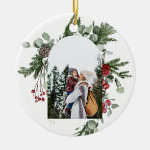 Winter Botanical Frame Photo White Ceramic Ornament