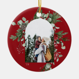 Winter Botanical Frame Red Photo Ceramic Ornament