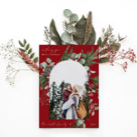 Winter Botanical Frame Red Two Photo Christmas Foil Holiday Card<br><div class="desc">Elegant rustic Christmas greeting features a festive winter botanical greenery and berries photo frame with arch shape photo,  beautiful real foil text on a classic red background,  and a simple full photo back of the card. Send holiday greetings to family and friends with this gorgeous photo card!</div>