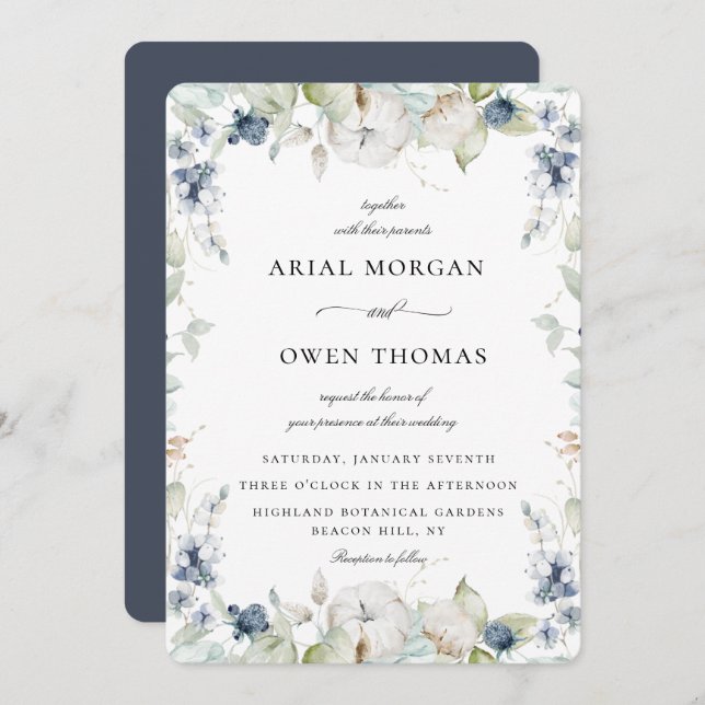 Winter Botanical Frame Wedding Invitation (Front/Back)