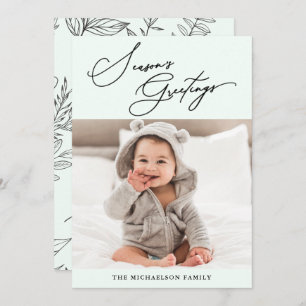 Winter Botanical Green Season's Greetings Photo Holiday Card