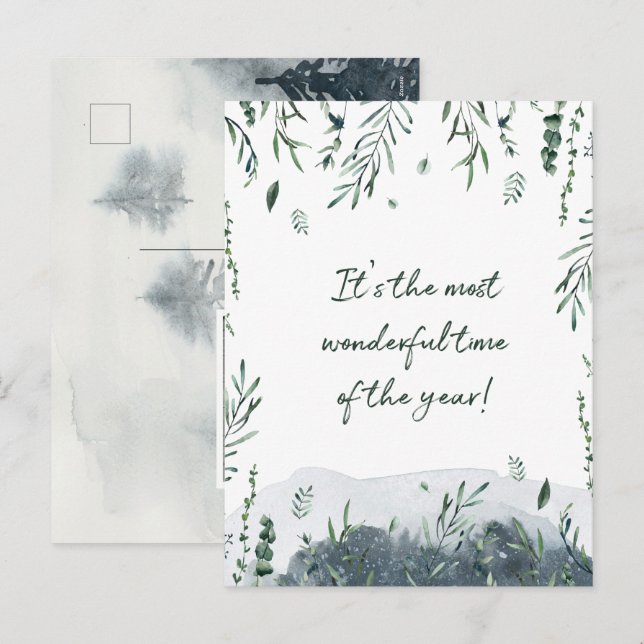 Winter Botanical Greenery Christmas Photo Holiday Postcard (Front/Back)