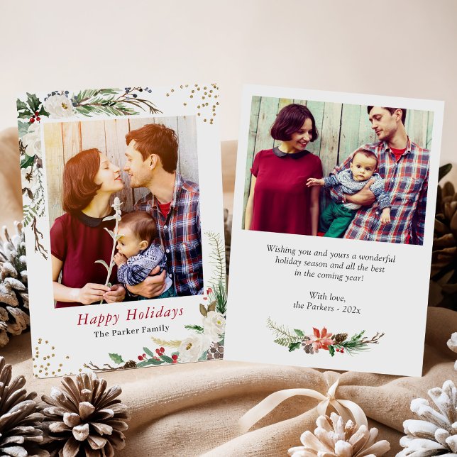 Winter Botanical Greenery Ivory Floral Christmas Holiday Card (Creator Uploaded)