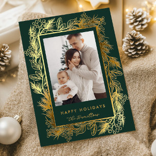 Winter Botanical Greenery Leaves Berries Christmas Foil Holiday Card