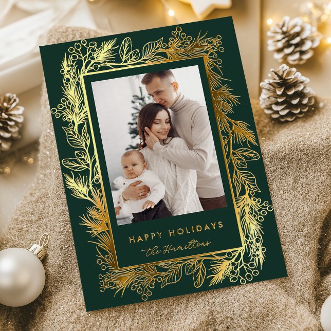 Winter Botanical Greenery Leaves Berries Christmas Foil Holiday Card (Creator Uploaded)