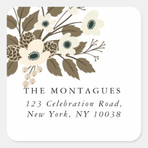 Winter Botanical Greenery Pink Floral Square Sticker