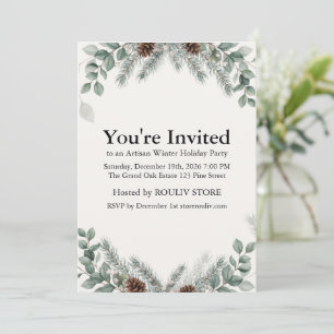 Winter Botanical Ivory Holiday Party Invitation
