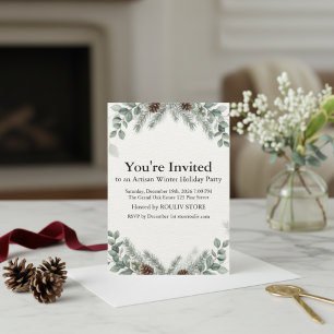 Winter Botanical Ivory Holiday Party Invitation