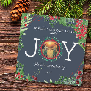 Winter botanical Joy photo Christmas magnetic card