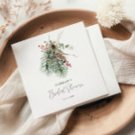 Winter Botanical Napkin<br><div class="desc">Minimalist rustic winter bouquet napkins with pine leaves and red Christmas berries.</div>