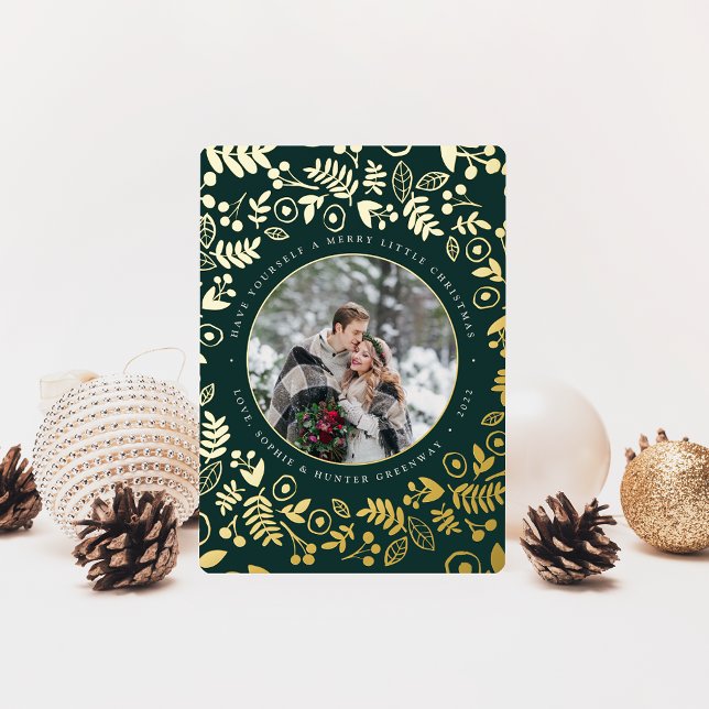 Winter Botanical Photo Gold Foil Holiday Card (Creator Uploaded)