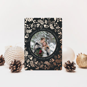 Winter Botanical Photo Rose Gold Foil Holiday Card