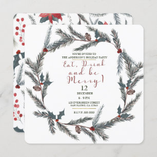 Winter Botanical Pine Berry Eat Drink Be Merry Invitation