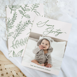 Winter Botanical Pink Season's Greetings Photo Holiday Card