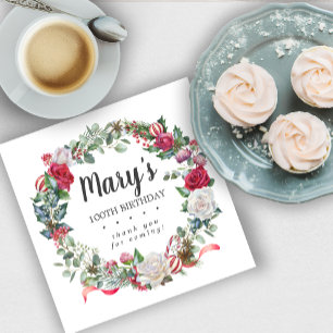 Winter Botanical Rose 100th Birthday Elegant Napkin