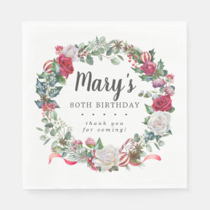 Winter Botanical Rose 80th Birthday Elegant Napkin