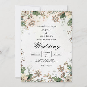 Winter Botanical Snowflakes Wedding Invitation