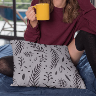 Winter Botanical Throw Pillow – Grey