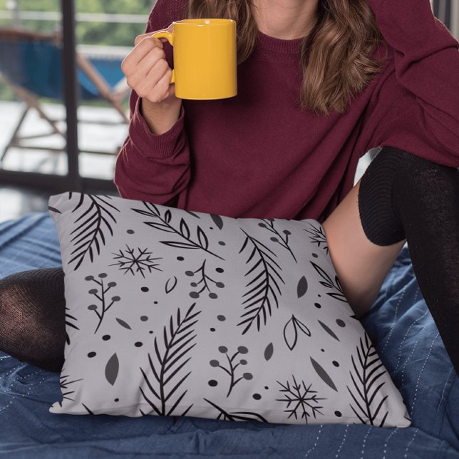 Winter Botanical Throw Pillow – Grey (Creator Uploaded)