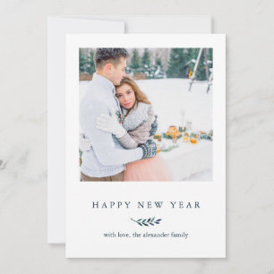 Winter Botanical with Stripes Happy New Year Photo Holiday Card
