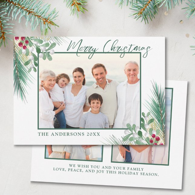 Winter Botanicals 3 Photos Christmas  Holiday Card (Creator Uploaded)