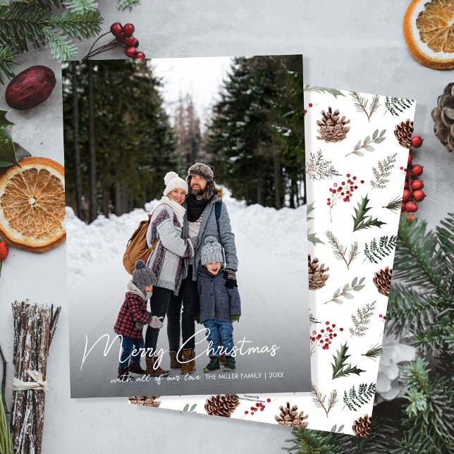 Winter Botanicals Christmas Family Photo Holiday Card (Creator Uploaded)