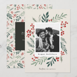 Winter Botanicals Christmas Photo Beige Holiday Card