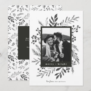 Winter Botanicals Christmas Photo Black and White Holiday Card