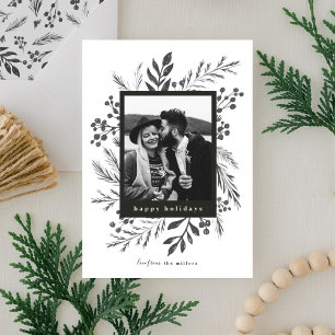 Winter Botanicals Christmas Photo Black and White Holiday Card