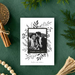 Winter Botanicals Christmas Photo Black and White Holiday Card<br><div class="desc">This completely customisable 1- photo holiday card features elegant hand-painted watercolor wintery botanicals that beautifully frame your photo. Comes with a matching pattern on the back and room to write a personalised message. Want to customise even more? Click on the “Edit using Design Tool.” This design is part of a...</div>