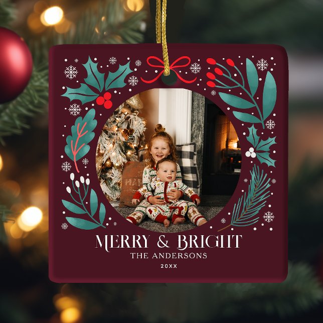 Winter Botanicals Christmas Photo Ceramic Ornament (Creator Uploaded)